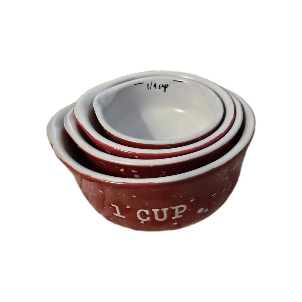 Peppermint & Pine Christmas Speckle Measuring Cups 4 piece Red
